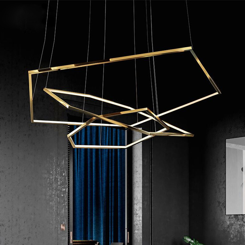 Lámpara hexagonal lujosa geometría moderna candelabros de sala de estar 2023 hexagonal principal acero inoxidable simple y ligero después de la moderna inoxidable
