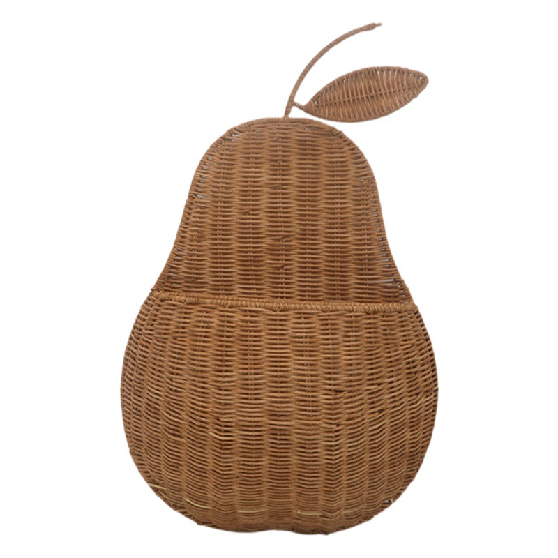 Cesta de almacenamiento de ratán natural en forma de manzana para montar en la pared, cesta de almacenamiento de manzanas y peras tejida a mano, estante de almacenamiento para montar en la pared