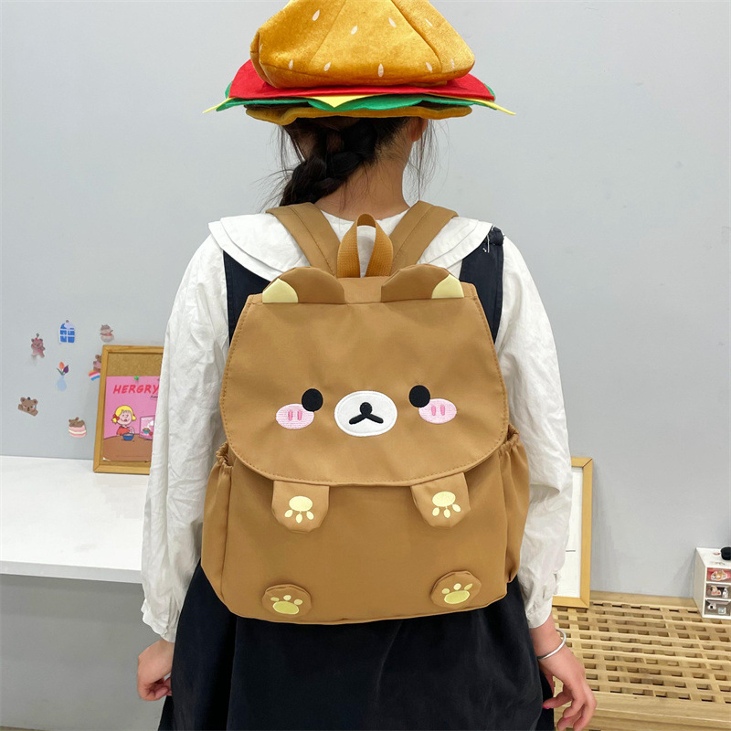 吉吉向上原创日系可爱布款棕色小熊刺绣背包制服包双肩书包