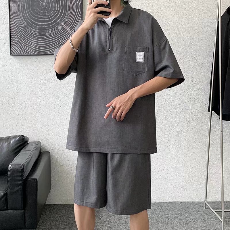 Tendencia verano solapa manga corta camisa POLO hombre japonés estilo universitario juvenil suelto casual pareja camisa de camiseta