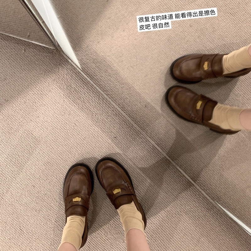 【葡萄妈同款】张元英同款~阿miu金币粗跟懒人乐福单鞋女小皮鞋|undefined