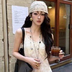 韓国レースの優しい三角スカーフ女性のための 2025 夏の新しい多用途通気性スカーフウッドビーズテクスチャニットシルクスカーフ