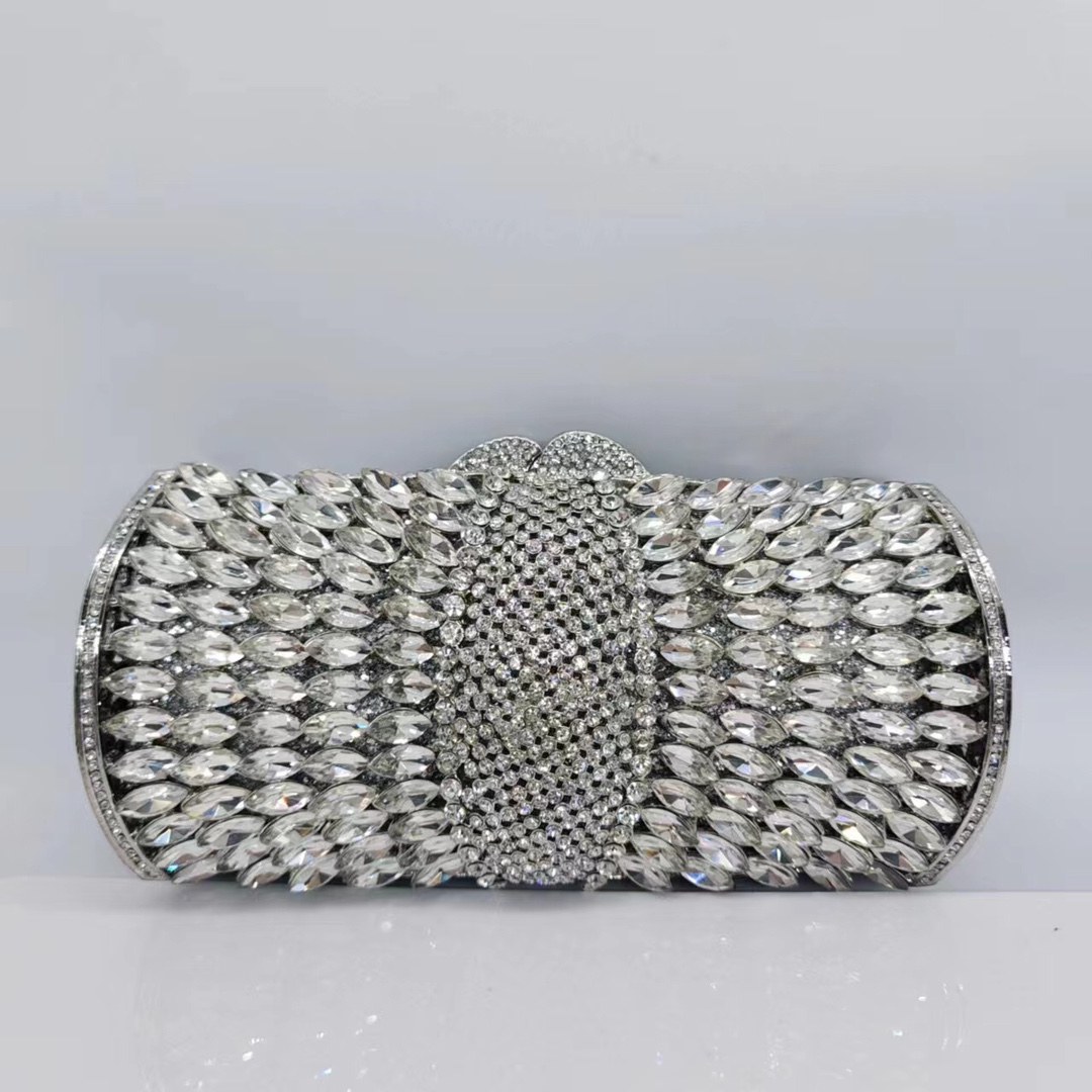 Túi clutch nữ dạ hội đính kim cương giả kim loại rỗng pha lê sang trọng — Đế Vàng Kim Cương, Nền vàng kim cương trắng, Màu tím, Màu bạc chi tiết 17