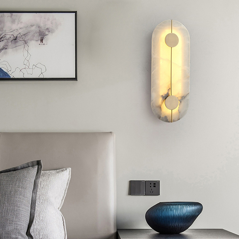 Dormitorio de cobre nueva lámpara de pared de pasillo de cama de lujo de piedra redonda fondo chino pared de fondo sala de estar sala de estudio ligero nube lámpara de piedra