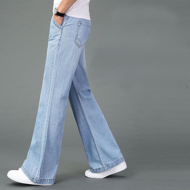 Cross-Border Summer Men's New Loose Micro-Flared Denim Trousers Mid-Waist Thin Wide-Leg Trousers Casual Denim Trousers
