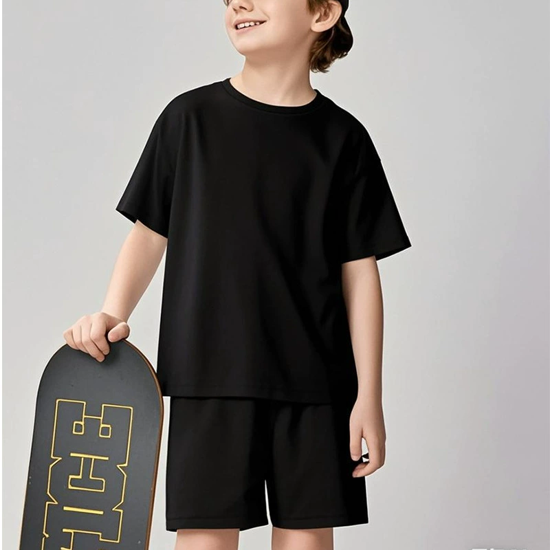 Новый спортивный костюм для мальчиков: легкая футболка с коротким рукавом и сетчатые шорты, 2 предмета, летний повседневный универсальный комплект для бега