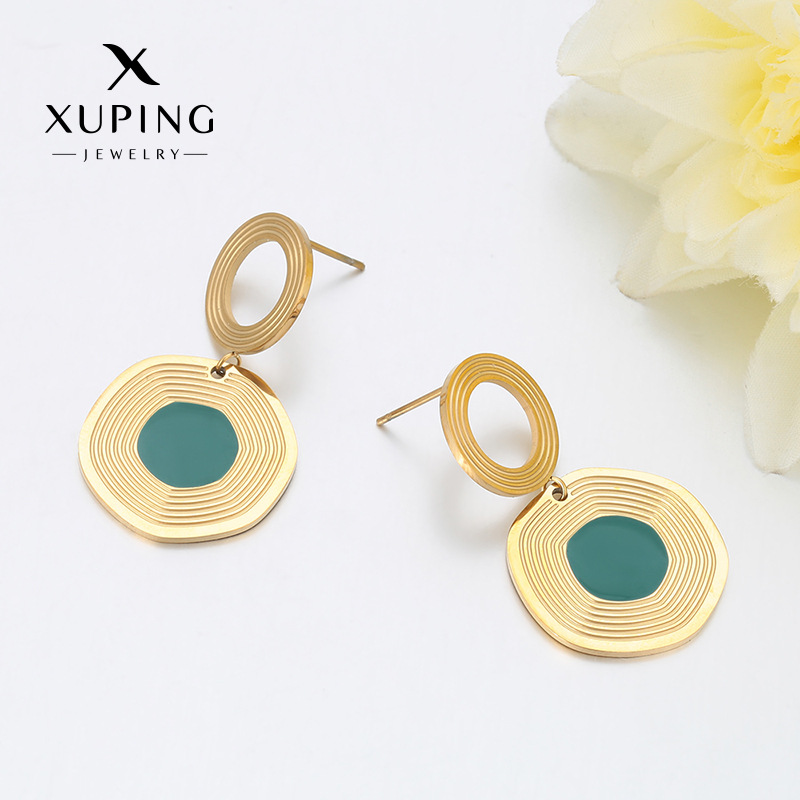 Xuping acero inoxidable 14k personalidad de color viento geométrico aretes redondos nicho círculo retro flange exagerado aretes de viento