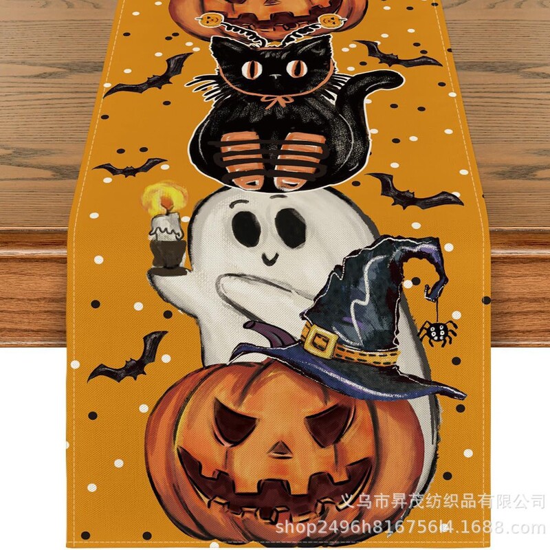 国境を越えた新型ハロウィーン骨格カボチャコウモリテーブル旗家庭装飾テーブルテーブルクロス茶テーブル布|undefined
