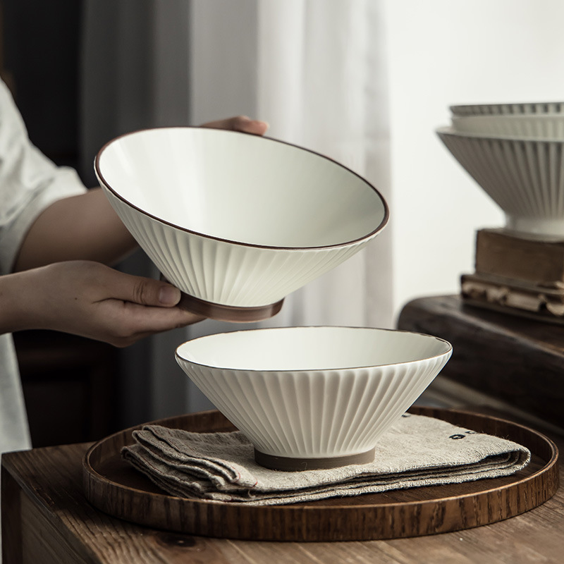 Retro style ceramic bucket bowl Japanese household bowl breakfast bowl noodle bowl ramen bowl practical tableware bowl wholesale