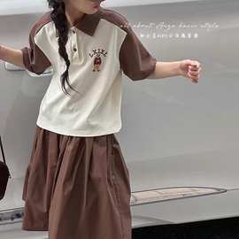 童装女童洋气套装儿童夏季POLO衫时髦短袖短裤两件套2024韩版新款
