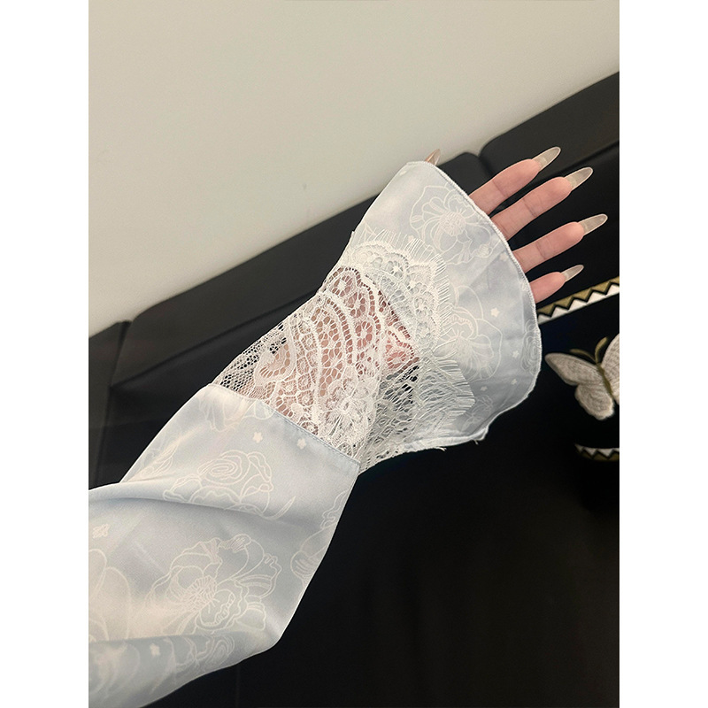 高级轻奢蕾丝花边长袖睡衣女春秋款新款网红大码冰丝家居服两件套|undefined