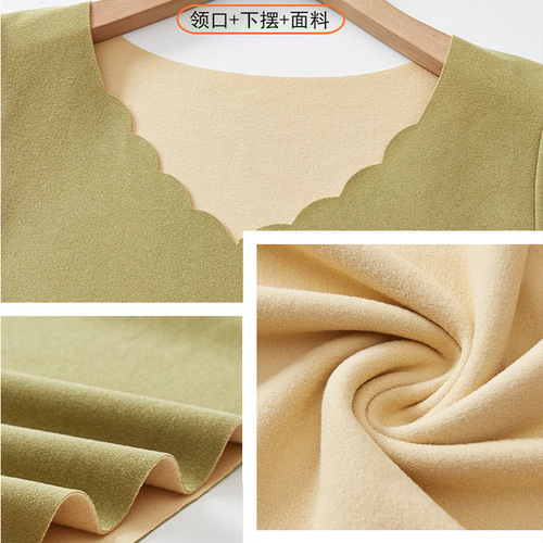 DeRong Seamless Warm Autumn Underwear Women's Underwear Plus Velvet Heating Thickened Large Size Autumn and Winter Slim Fit Bottoming Top