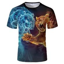 速卖通亚马逊爆款男女休闲宽松T恤3D数码印花动物狮子印花短袖T恤