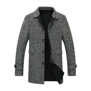 Longdafei 2021 autumn and winter New black casual plaid single-breasted double-sided woolen parka coat F12252D1