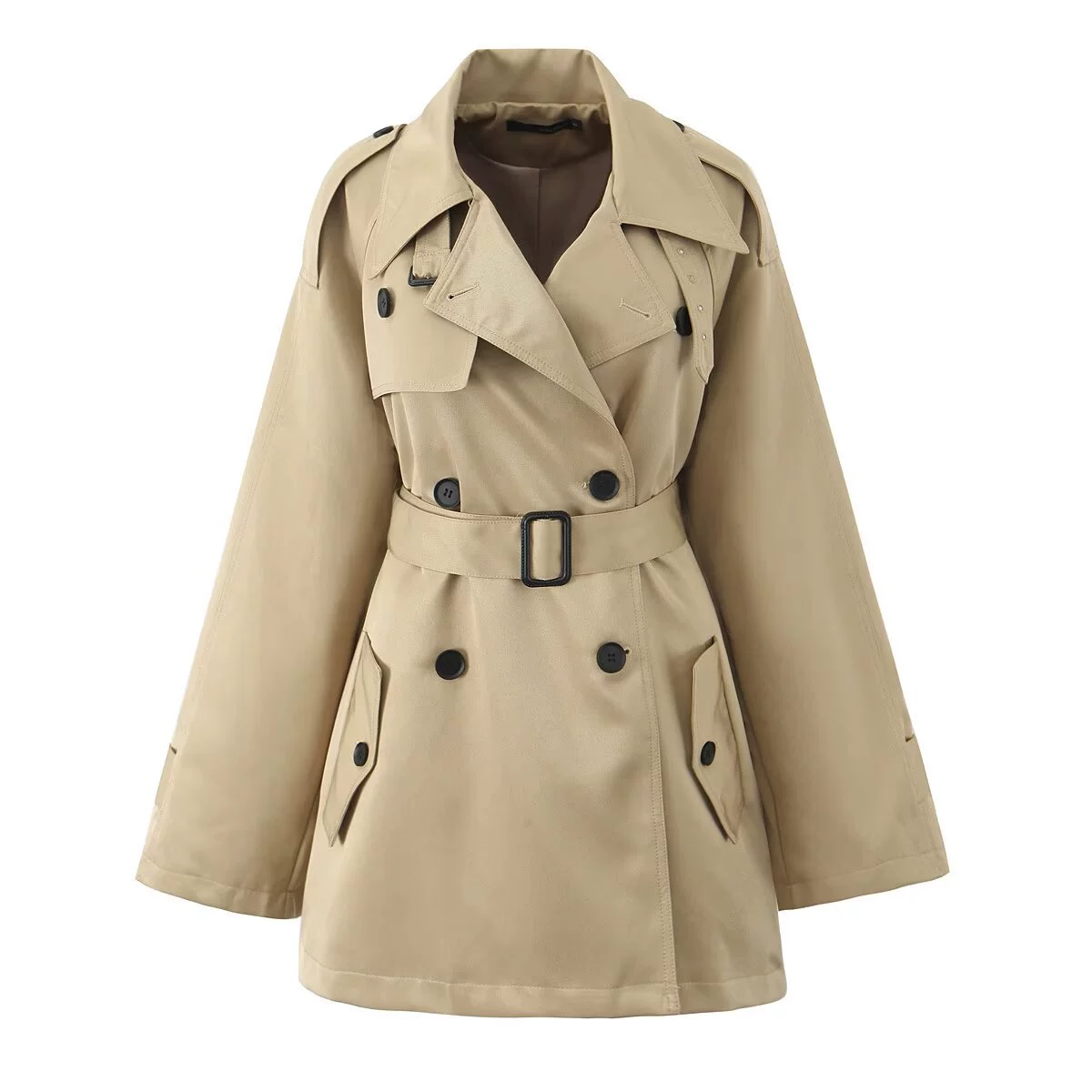 Длинный ремень, осеннее trench coat, модная куртка, европейский стиль, средняя длина