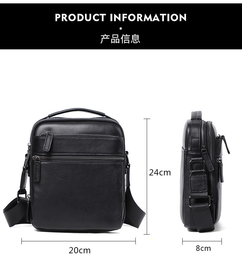Túi đeo chéo nam da bò thật 20×8×24 cm kiểu mới đơn giản — Màu đen chi tiết 8
