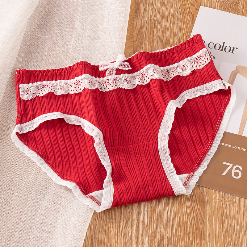 5A pantalones completos antibacterianos ropa interior de algodón puro rojo brillante Lolita ropa interior de mujer antibacteriana entrepierna vida calzoncillos de estudiante rojo image 10