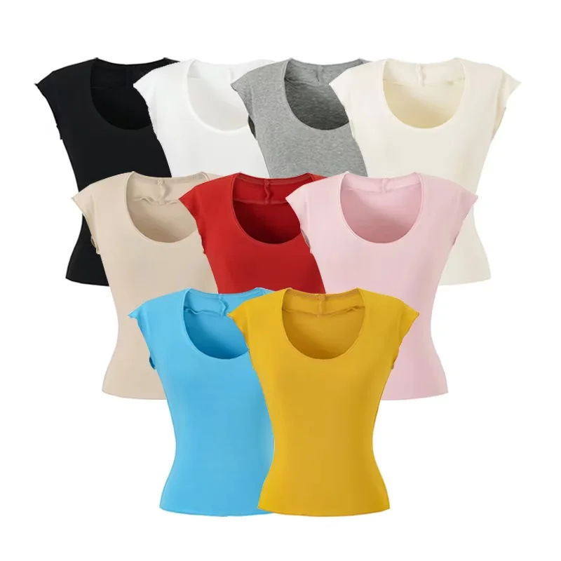 Multicolor 2026 Summer New White U-Neck Flutter Sleeve Cloud T-Shirt for Women, Slim Fit, Versatile Short-Sleeve Top Multicolor 2026 Summer New White U-Neck Flutter Sleeve Cloud T-Shirt for Women, Slim Fit, Versatile Short-Sleeve Top