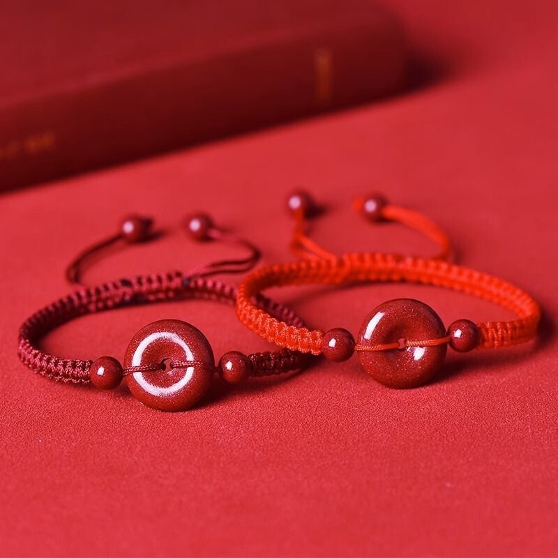 Red String Bracelet with Cinnabar, Purple Gold Sand Safety Buckle Bracelet, Red String Anklet for Women, Braided Hand Rope for Men and Women, Low Content