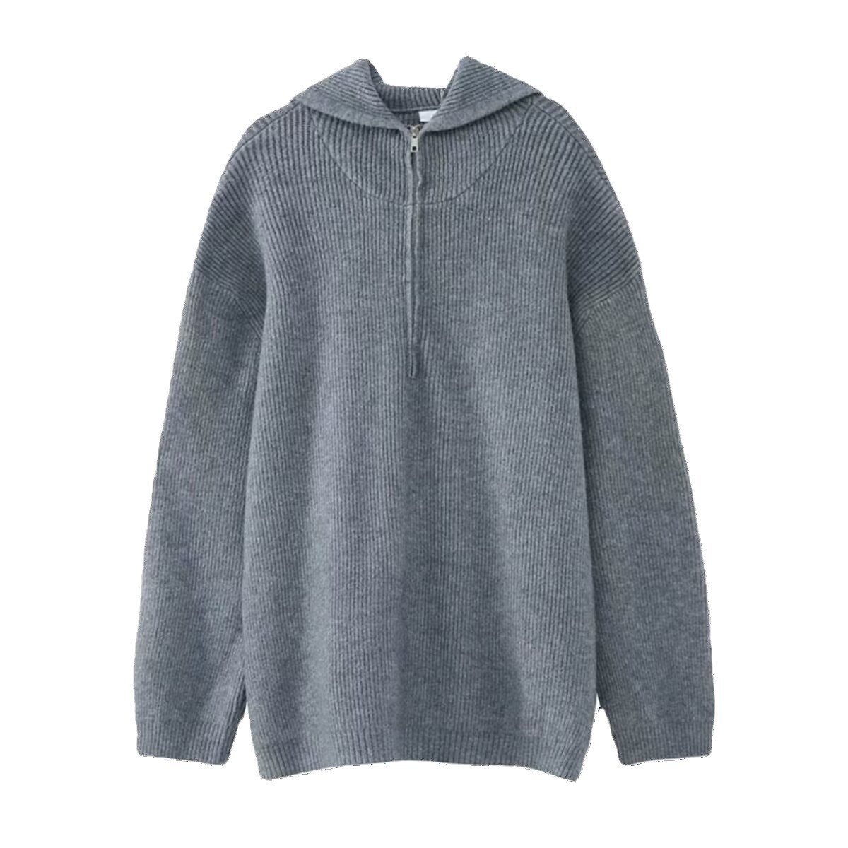 Autumn knitted sweater with zipper with hood