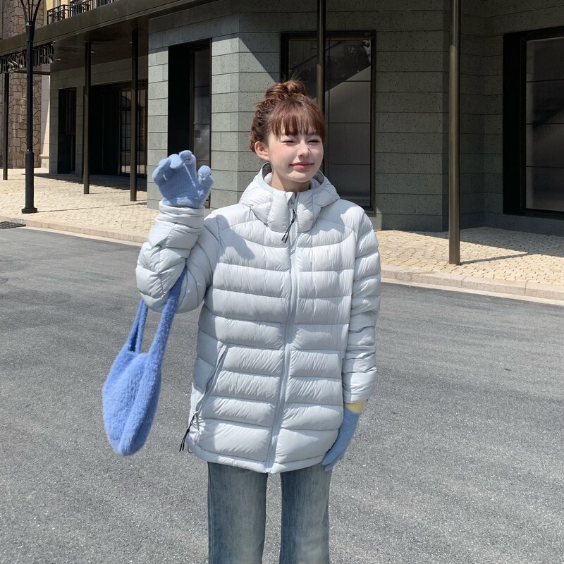 Lightweight Hooded Ribbed down Jacket for Women, 2025 Winter New Style, 90% White Duck Down, Warm Coat, Cloud-Like Cardigan Top