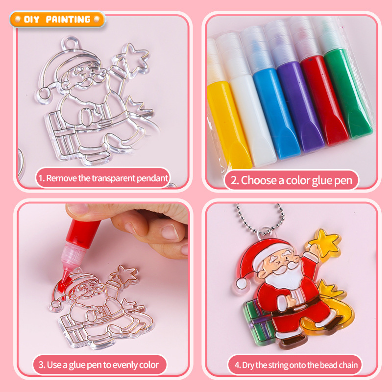 Juguetes de pintura de pegamento sin hornear llavero pintado a mano para niños graffiti tridimensional placa de cristal dibujos animados colgantes regalos de Navidad