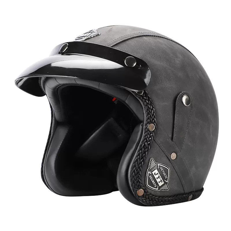 Una pieza emitida en nombre del nuevo estándar nacional 3C retro 3/4 medio casco motocicleta eléctrica pedal de verano máquina de crucero casco de cuero para hombres y mujeres