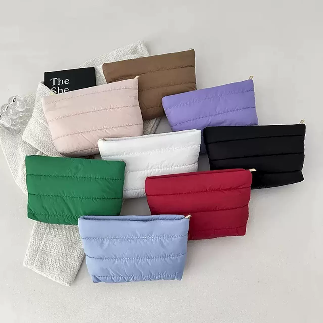 NEW时尚夹棉化妆包尼龙衍棉化妆袋大容量间棉洗漱包高质感柔软收