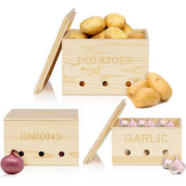 木制蔬菜收纳盒可堆叠洋葱土豆整理盒带透气孔木制大蒜收纳容器