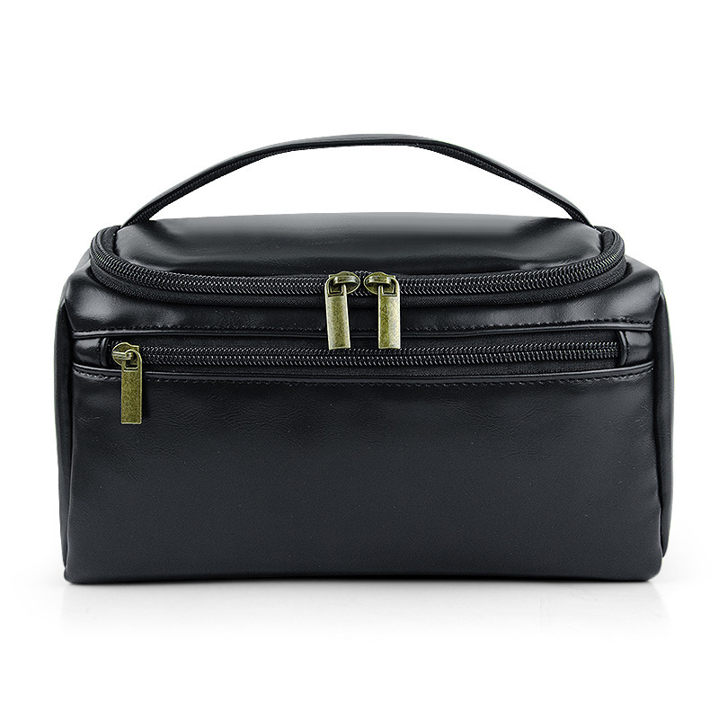 Bolsa de almacenamiento negro cuero pu caballo loco estriado impermeable a prueba de suciedad bolsa de maquillaje bolsa de lavado bolsa de viaje de negocios para hombres bolsa de negocios image 8