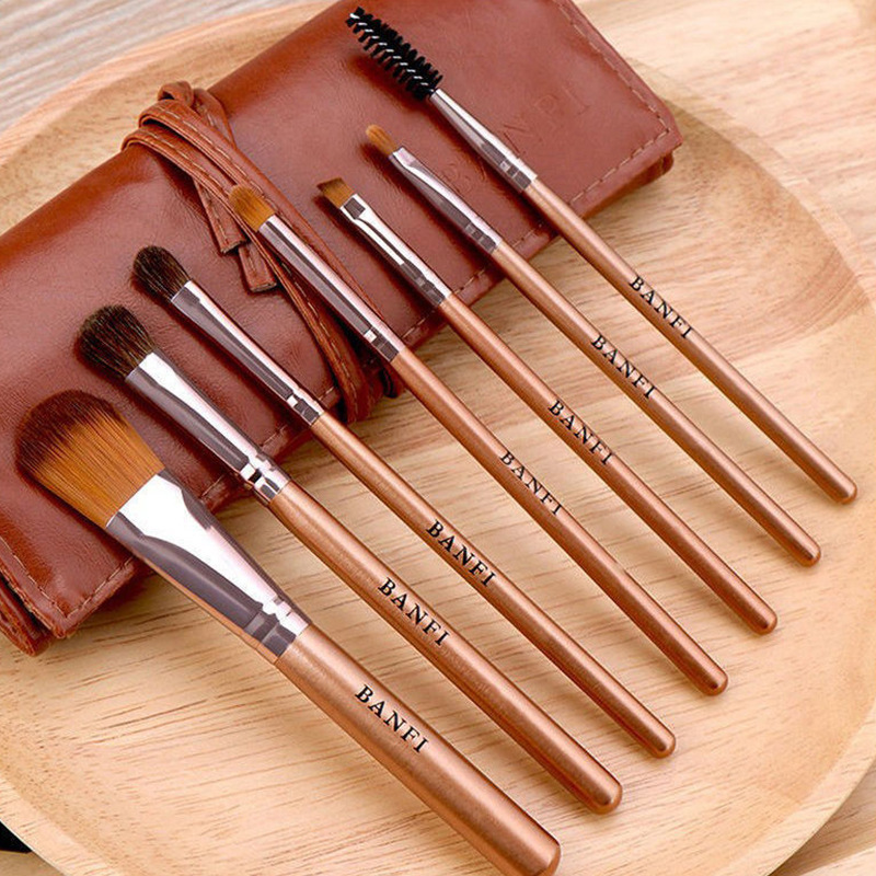 Set de brochas de maquillaje - 7 piezas de pelo de caballo, para rostro y ojos