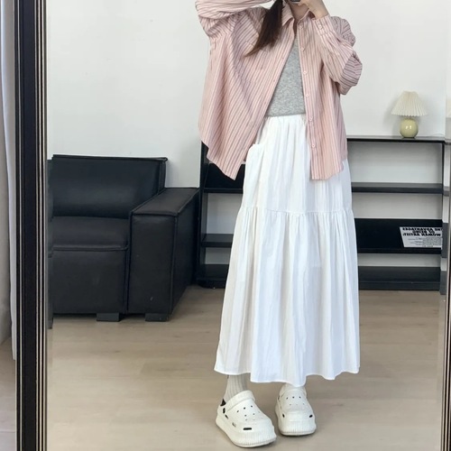 Anti-wrinkle casual Yamamoto skirt with pockets, high-waisted, slimming, cake skirt, literary and retro, versatile, parasol skirt, spring and summer