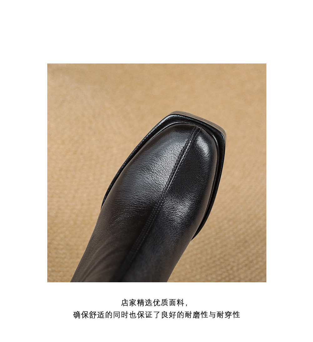 Boot nữ cổ thấp mũi vuông gót vuông cao 9 cm, đế platform, lót nhung ấm mùa thu đông — Lớp lót nhung đen chi tiết 19
