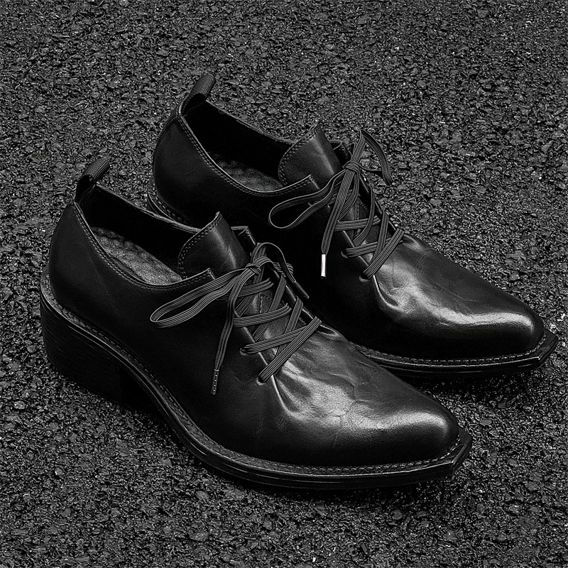 2024 новые нишевые складки острая кожаная обувь мужские туфли дерби 1212127-J
