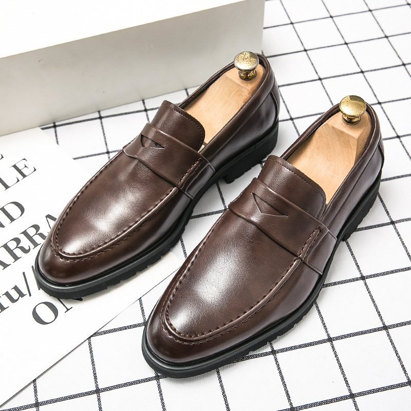 Cross-Border spring and autumn men's black business slip-on leather shoes plus size simple solid color formal dress loafers office men's shoes