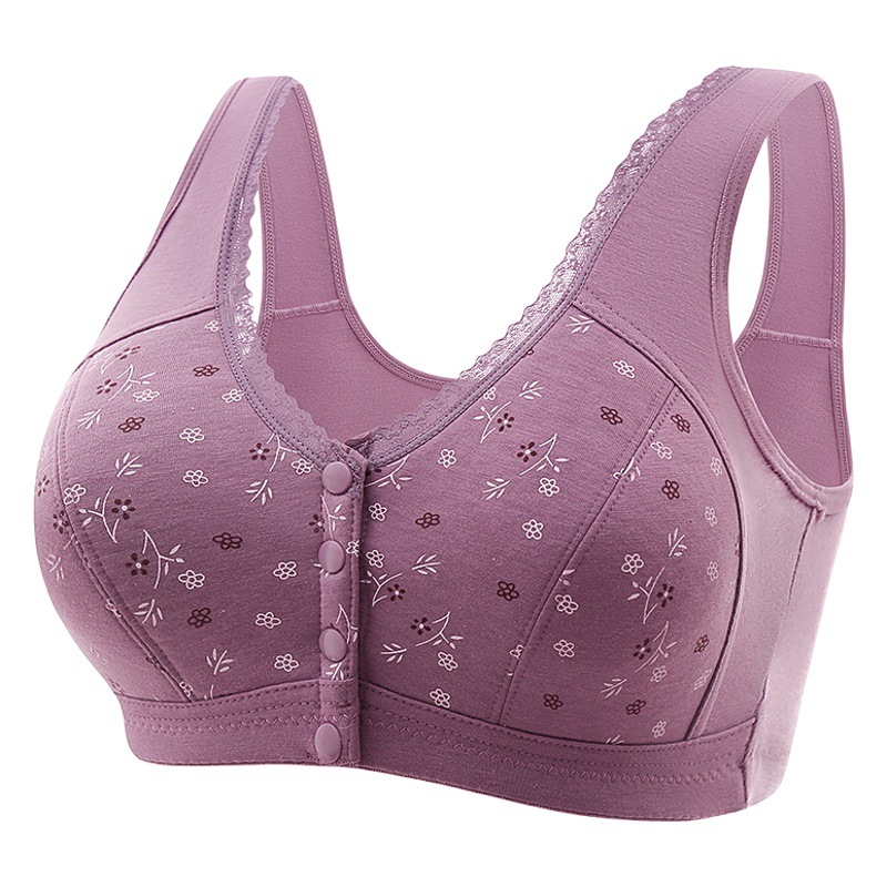 Nueva hebilla frontal de mediana edad y ancianos ropa interior de algodón suave de las mujeres más tamaño chaleco inalámbrico sujetador impreso ropa interior de las mujeres