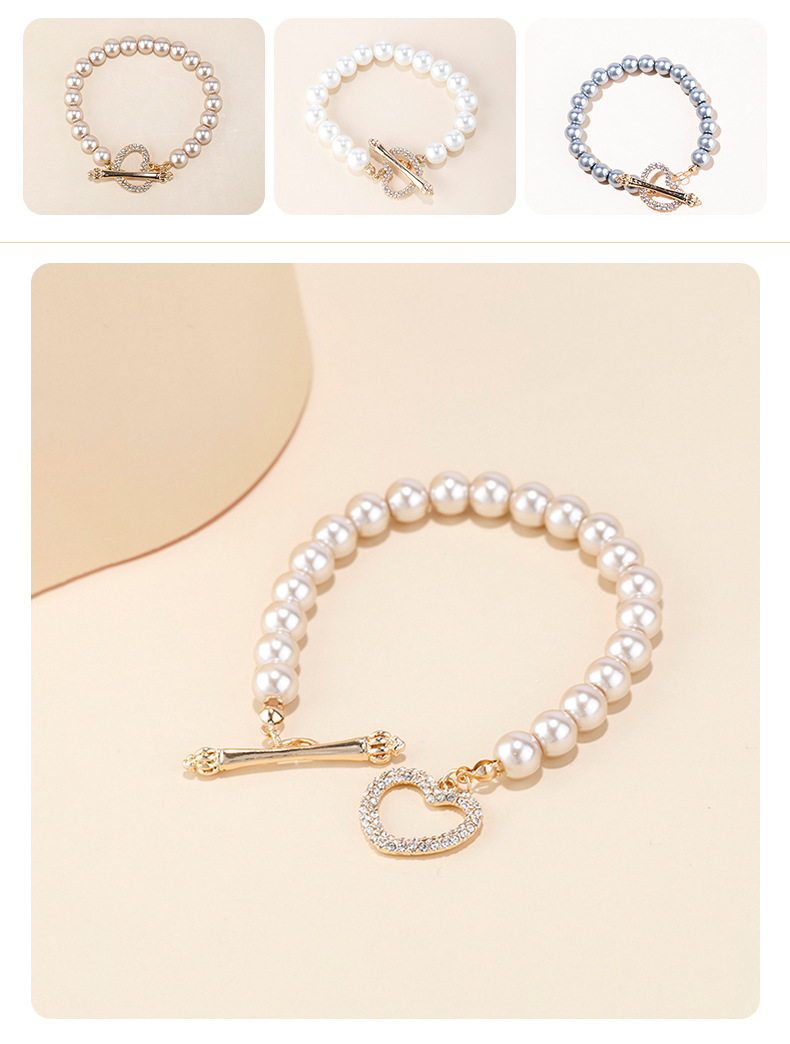Fashion Heart Shape Imitation Pearl Inlay Rhinestones Bracelets