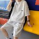Heavy Waffle Five-point T-shirt suit Men's Ins Hong Kong Style Summer Casual Loose Fashion Five-point Pants Sports suit