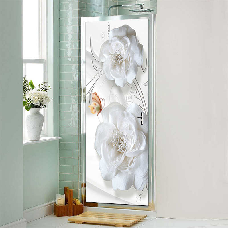 3d väggdekor vit pion för sovrumsdörr_voghion.com