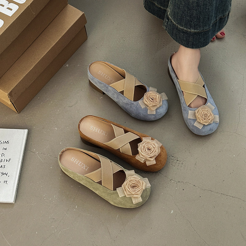 Floral Cross-Strap Mary Jane Shoes for Women, Fairy-Style Chunky Heel Shallow Slip-On Shoes with Hidden Height Increase, Casual High-Heeled Slippers Floral Cross-Strap Mary Jane Shoes for Women, Fairy-Style Chunky Heel Shallow Slip-On Shoes with Hidden Height Increase, Casual High-Heeled Slippers