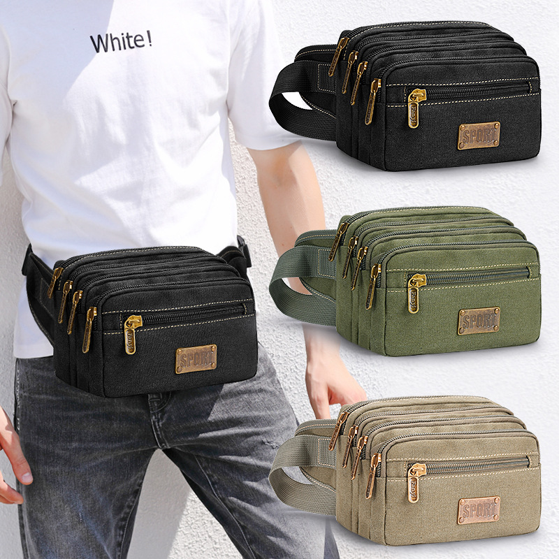 Men's and Women's Canvas Waist Bag, Large Capacity, Multi-Layer Cashier Bag, Mobile Phone Wallet, Construction Site Sports Wear-Resistant Crossbody Bag Storage