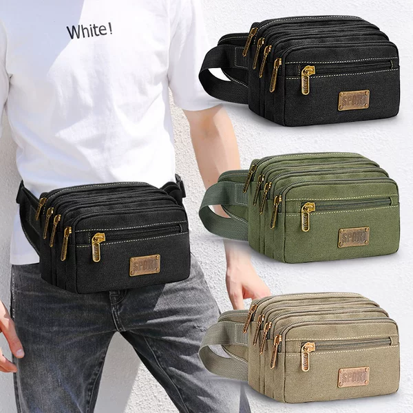 Men's and Women's Canvas Waist Bag, Large Capacity, Multi-Layer Cashier Bag, Mobile Phone Wallet, Construction Site Sports Wear-Resistant Crossbody Bag Storage
