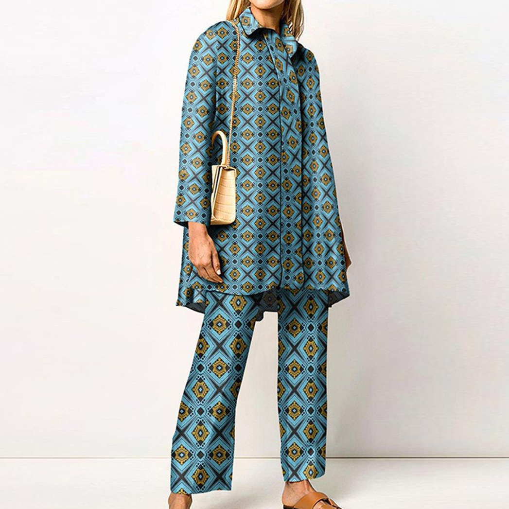 Completo pantalone donna primavera estate camicia stampa maniche_voghion.com