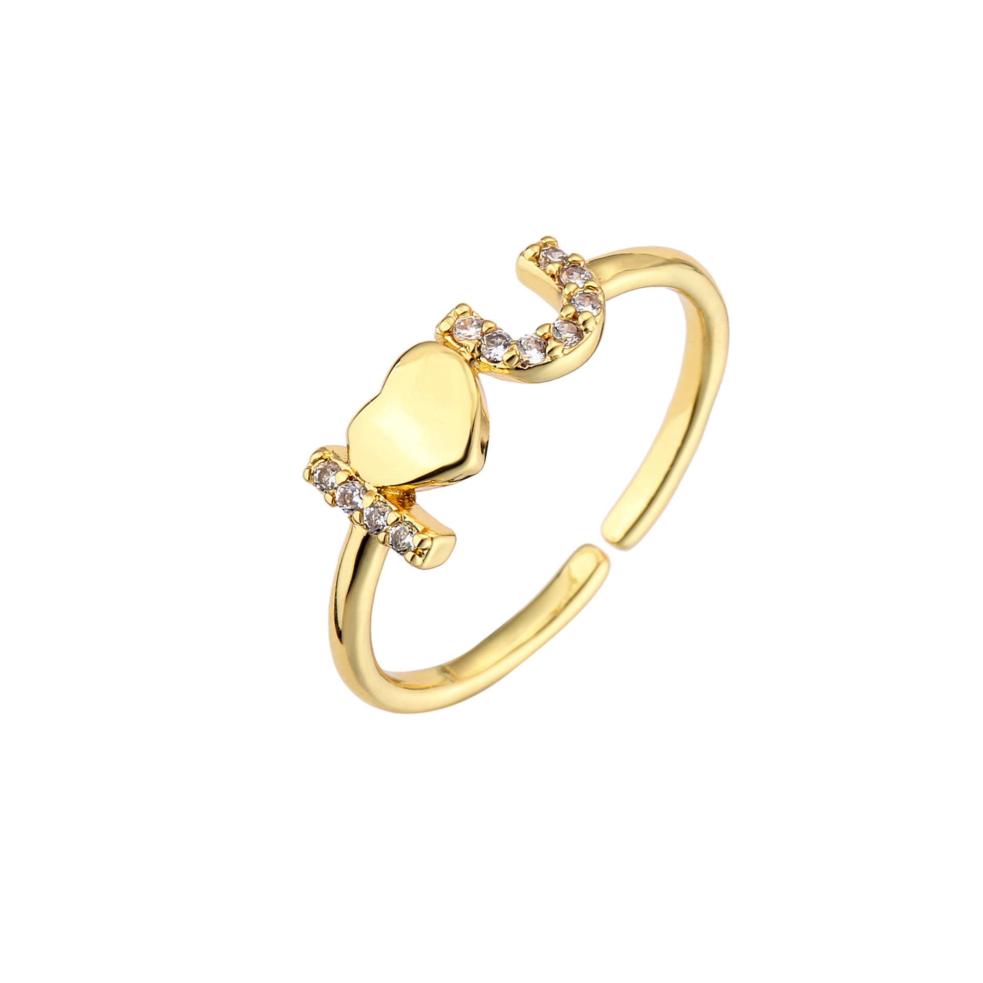 Plating Design Fashion Copper Gold Plated Love English Letter Micro-set Zircon Open Ring