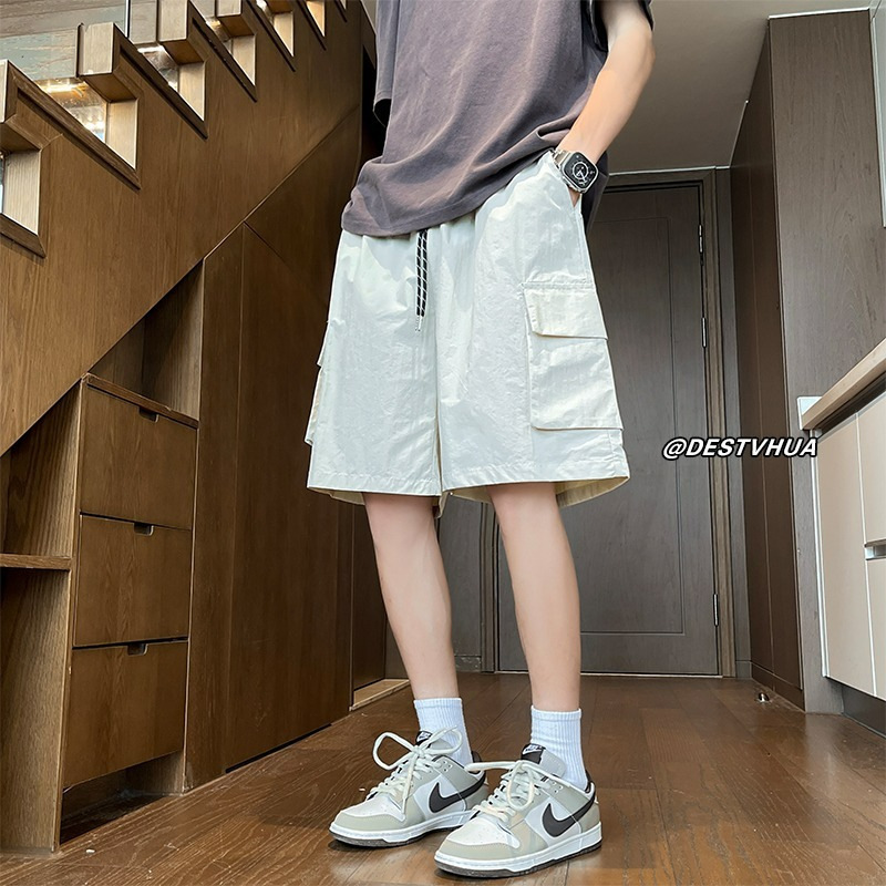 Tooling Shorts Men's 2024 Summer New Japanese Style Retro Large Pocket Design Sense Loose Straight Leg Wide Leg Pants