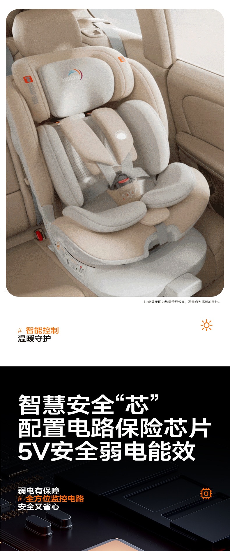 Heekin Smart Ventilation Car Child Safety Seat for Infants and Babies, Suitable for Ages 0 to 12, with Reclining Function