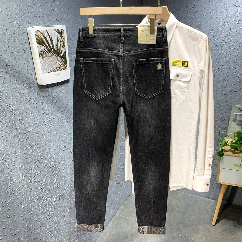 Pantalones vaqueros impresos de fondo completo Otoño e Invierno grueso simple estiramiento Pantalones rectos Venta caliente moda cómoda pantalones casuales de los hombres