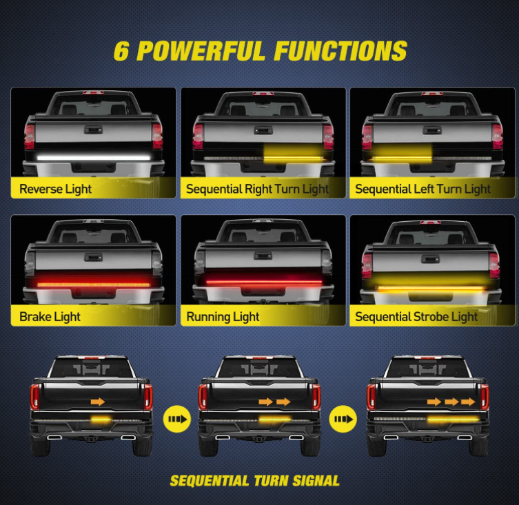 Tail Light Signal Lamp 60inch 1.5m Pickup Truck Hard Light Bar Three-Row Running Water Flow Turn Signal Brake Reverse Light