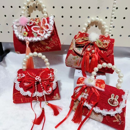 Bolsas de arco para niños bolsas de Año Nuevo bolsas rojas bolsas de rosa bolsas portátiles de perlas para niñas bolsas de princesa