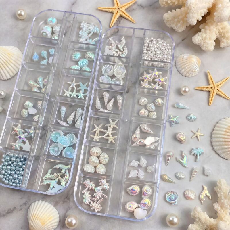 12-Piece Aurora Ocean Style Nail Art Decoration Set Iridescent Shell Starfish Conch Pearl DIY Resin Accessories 12-Piece Aurora Ocean Style Nail Art Decoration Set Iridescent Shell Starfish Conch Pearl DIY Resin Accessories